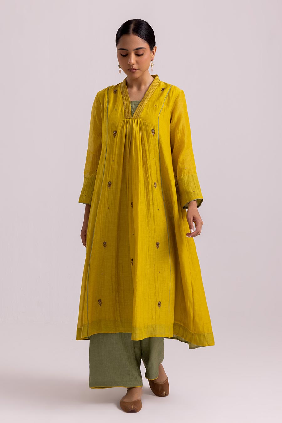 Lime Yellow Megha Embroidered Kurta Set