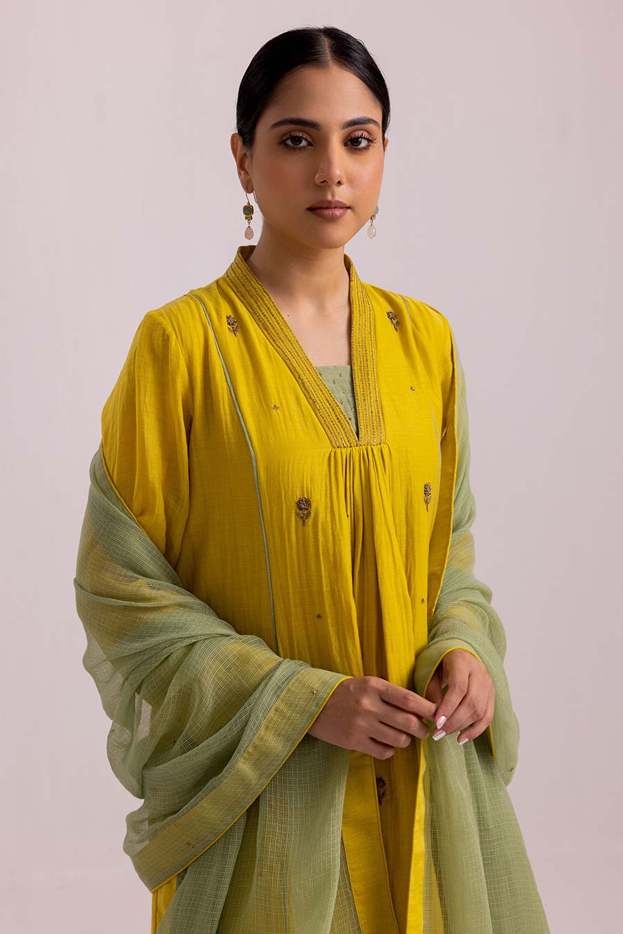 Lime Yellow Megha Embroidered Kurta Set