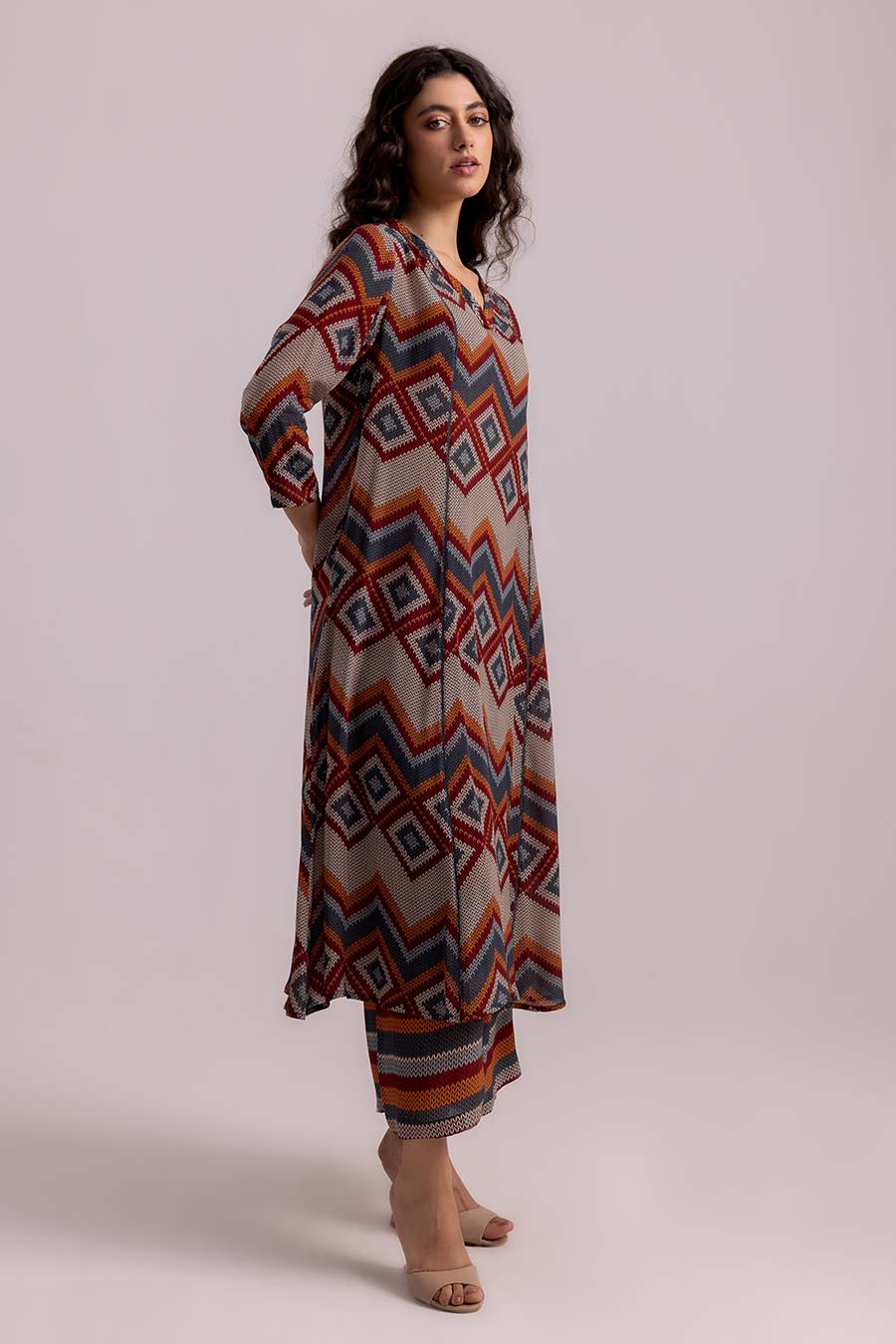 Beige Thea Aztec Printed Kurta & Pant Set