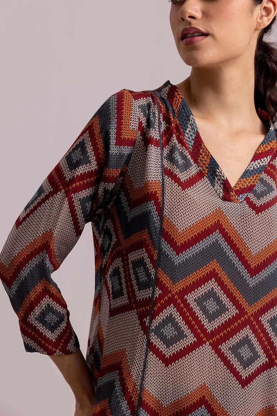 Beige Thea Aztec Printed Kurta & Pant Set