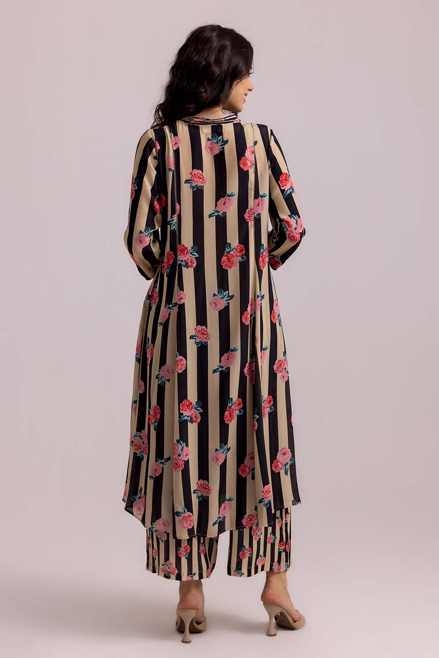 Black & Beige Thea Desert Rose Printed Kurta & Pant Set