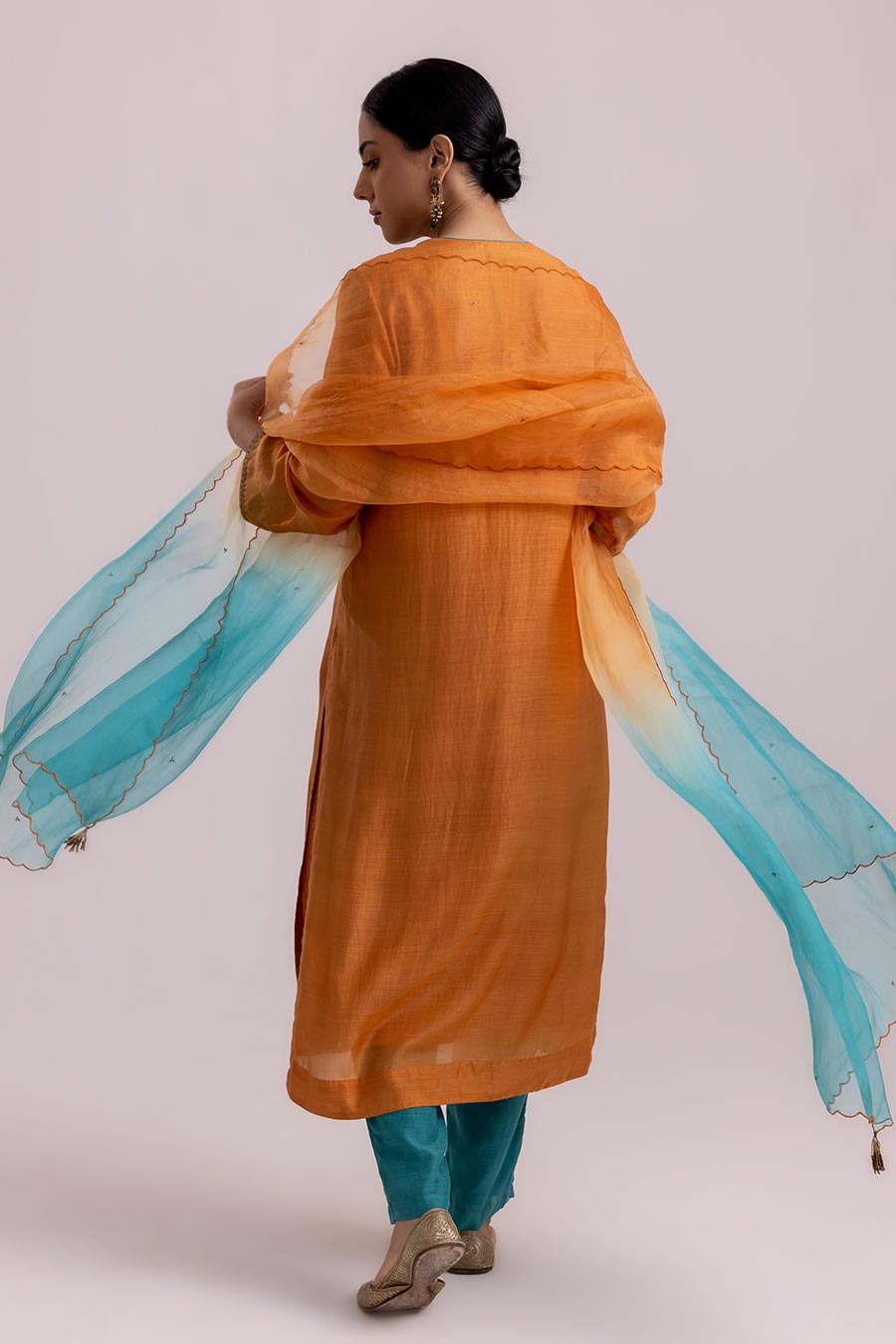 Orange Veena Embroidered Kurta Set