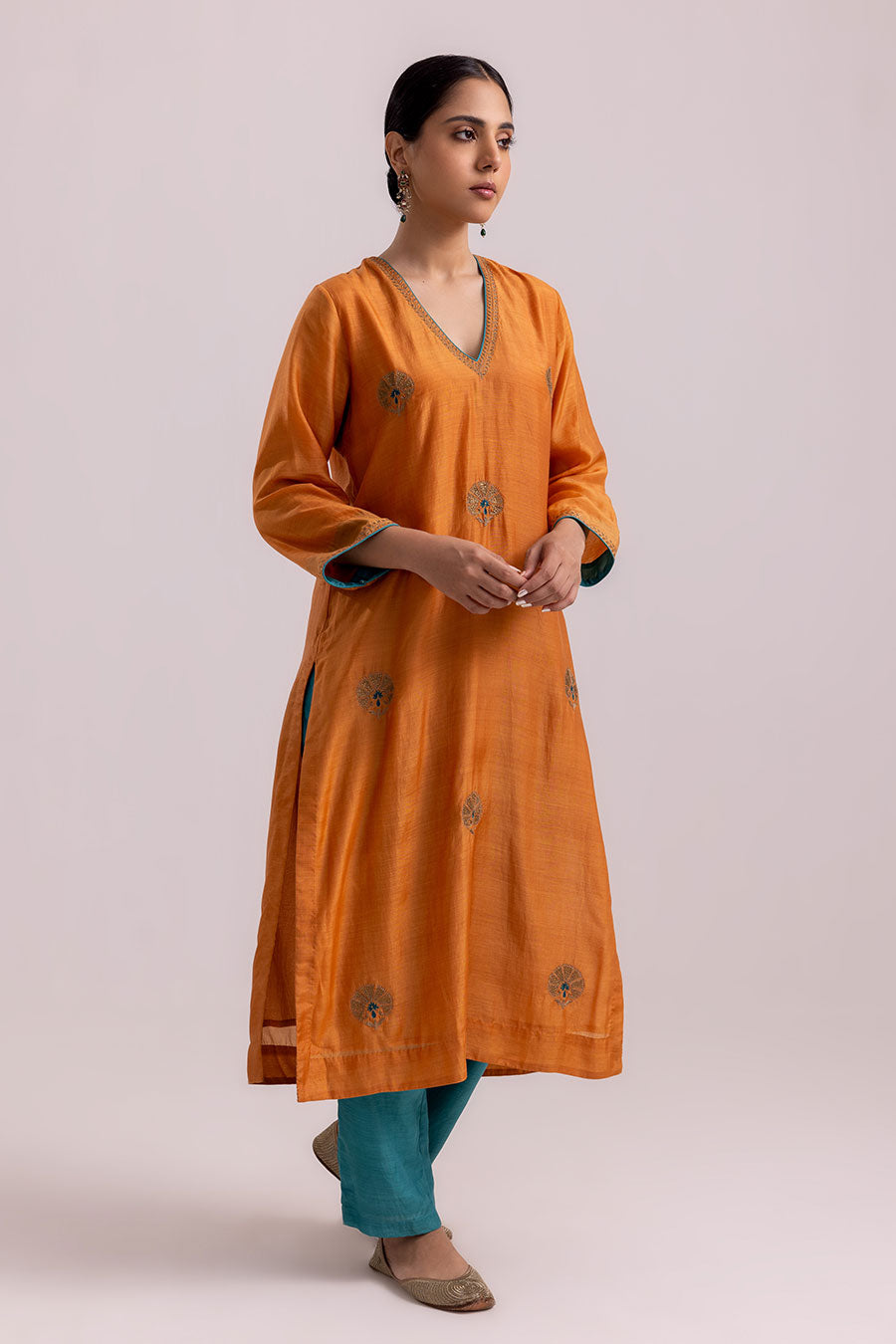 Orange Veena Embroidered Kurta Set
