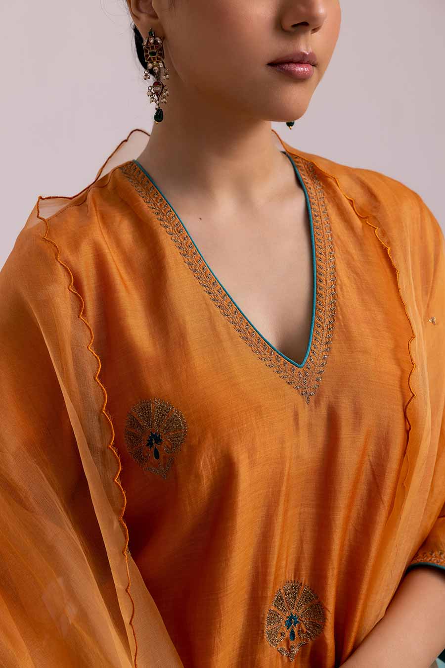 Orange Veena Embroidered Kurta Set