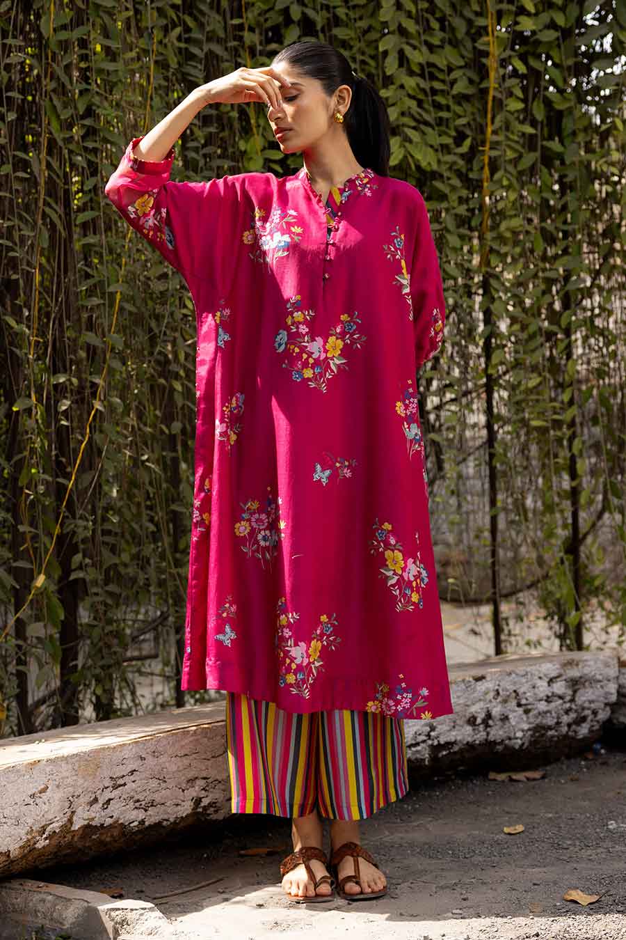 Magenta Floral Printed Kurta & Pant Set