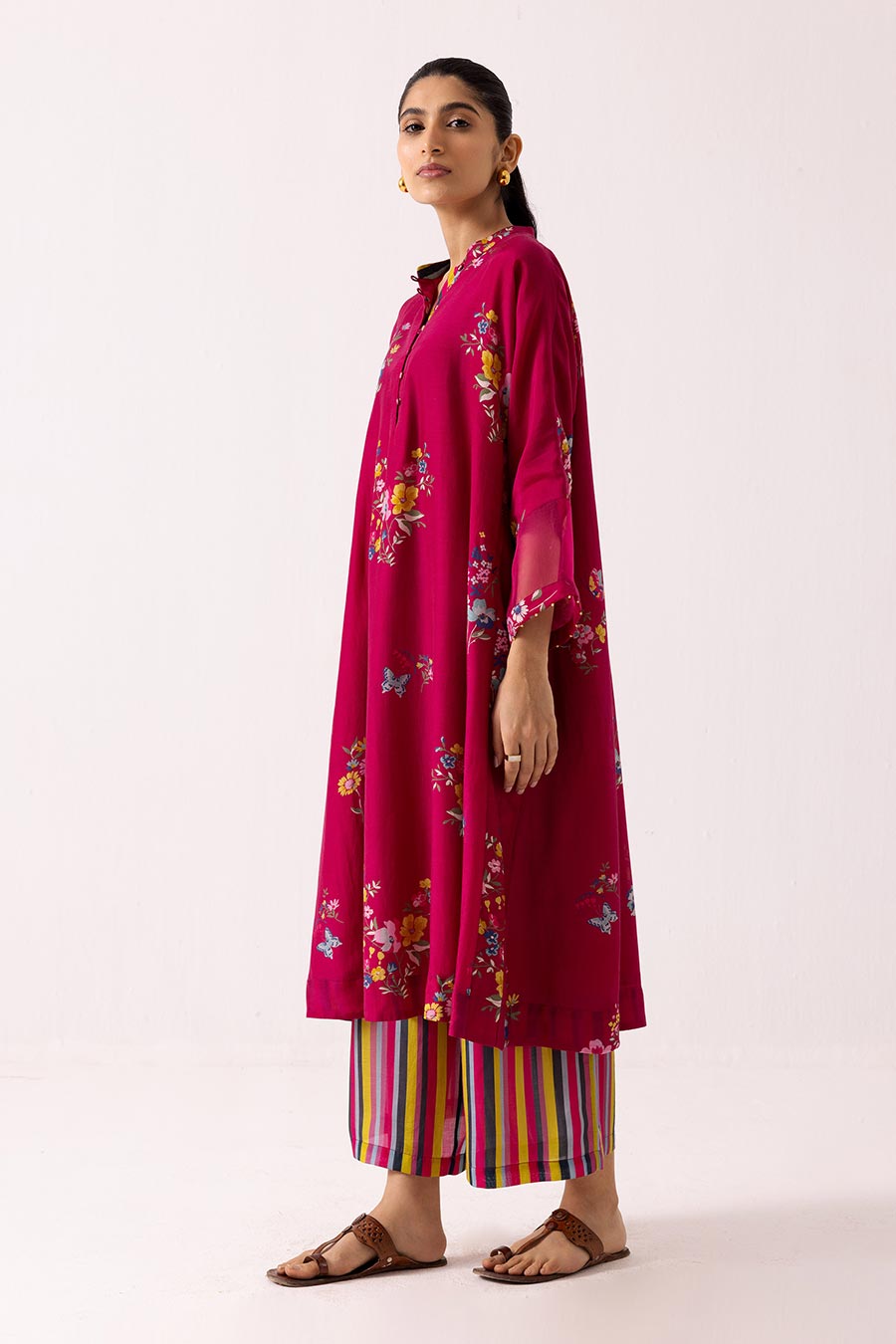 Magenta Floral Printed Kurta & Pant Set
