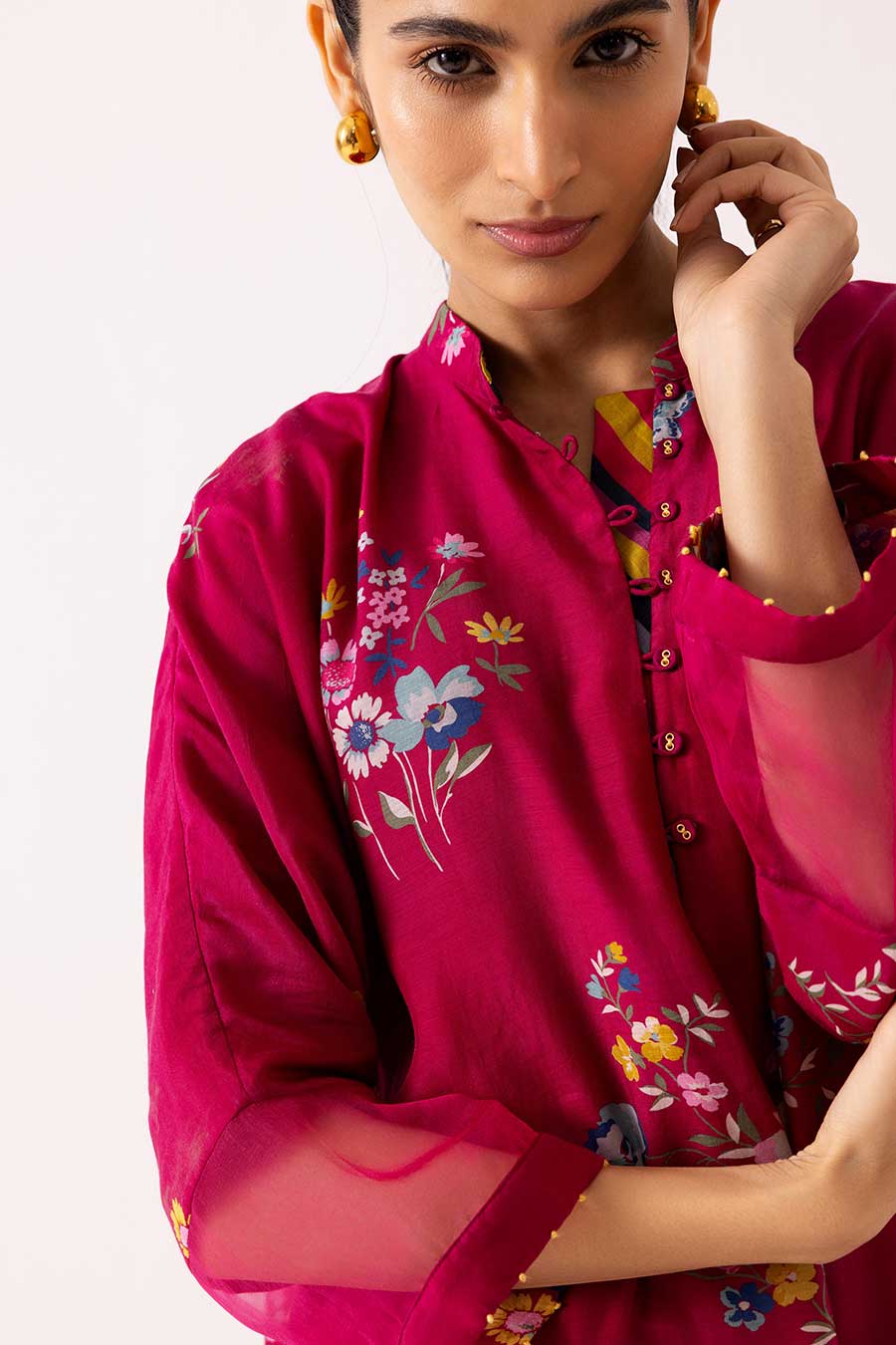 Magenta Floral Printed Kurta & Pant Set