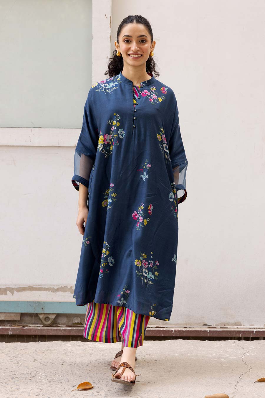 Blue Floral Printed Kurta & Pant Set