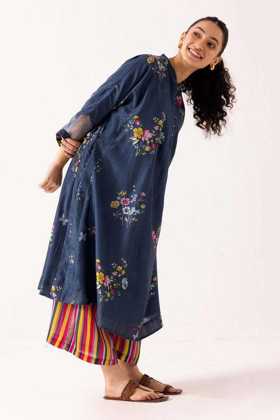 Blue Floral Printed Kurta & Pant Set