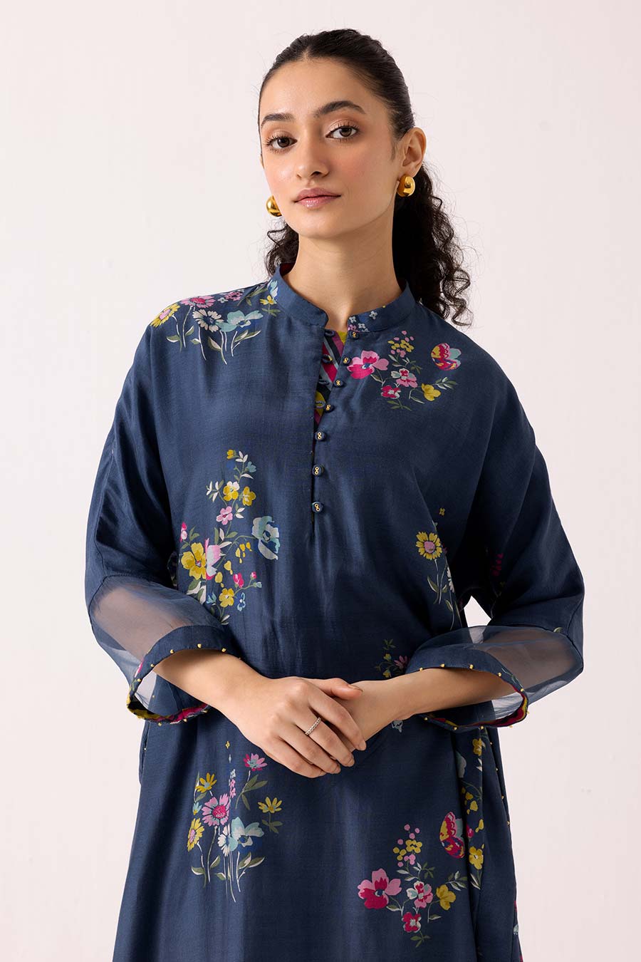 Blue Floral Printed Kurta & Pant Set