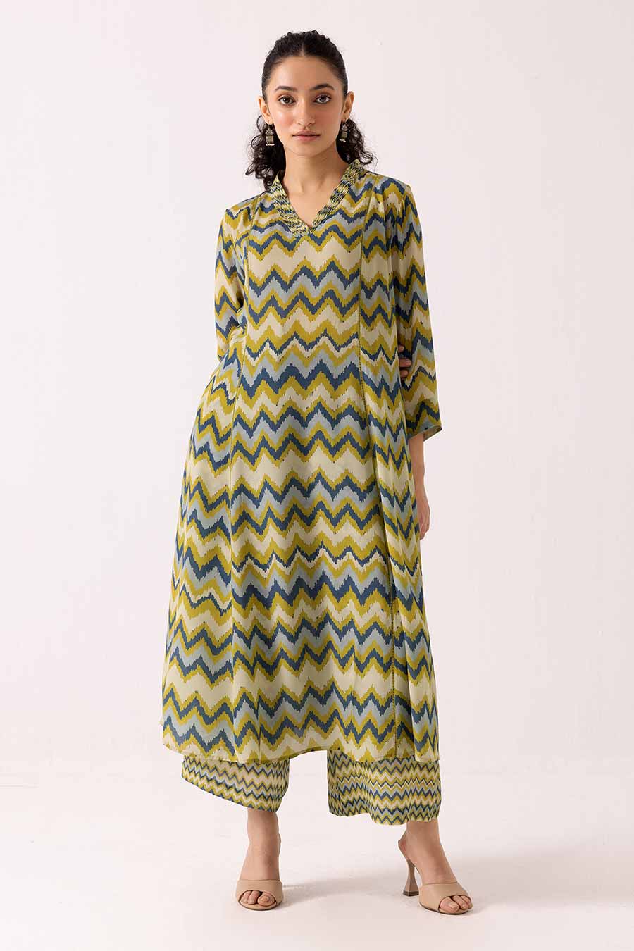 Green Zig-Zag Printed Kurta & Pant Set