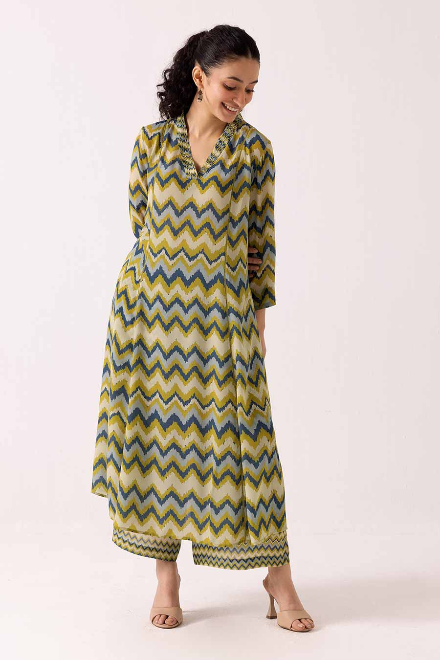 Green Zig-Zag Printed Kurta & Pant Set