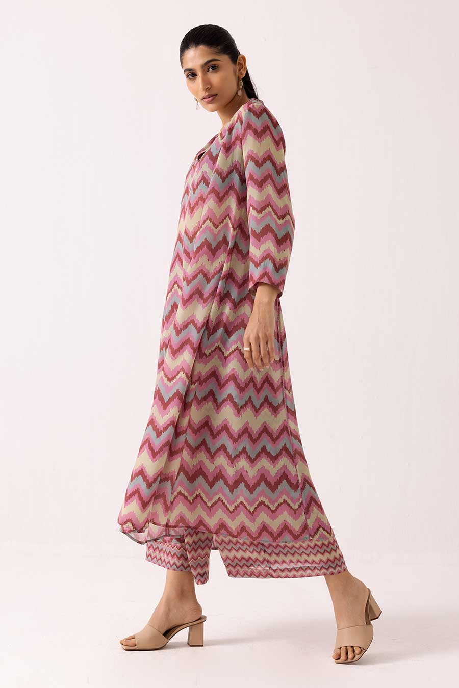 Pink Zig-Zag Printed Kurta & Pant Set
