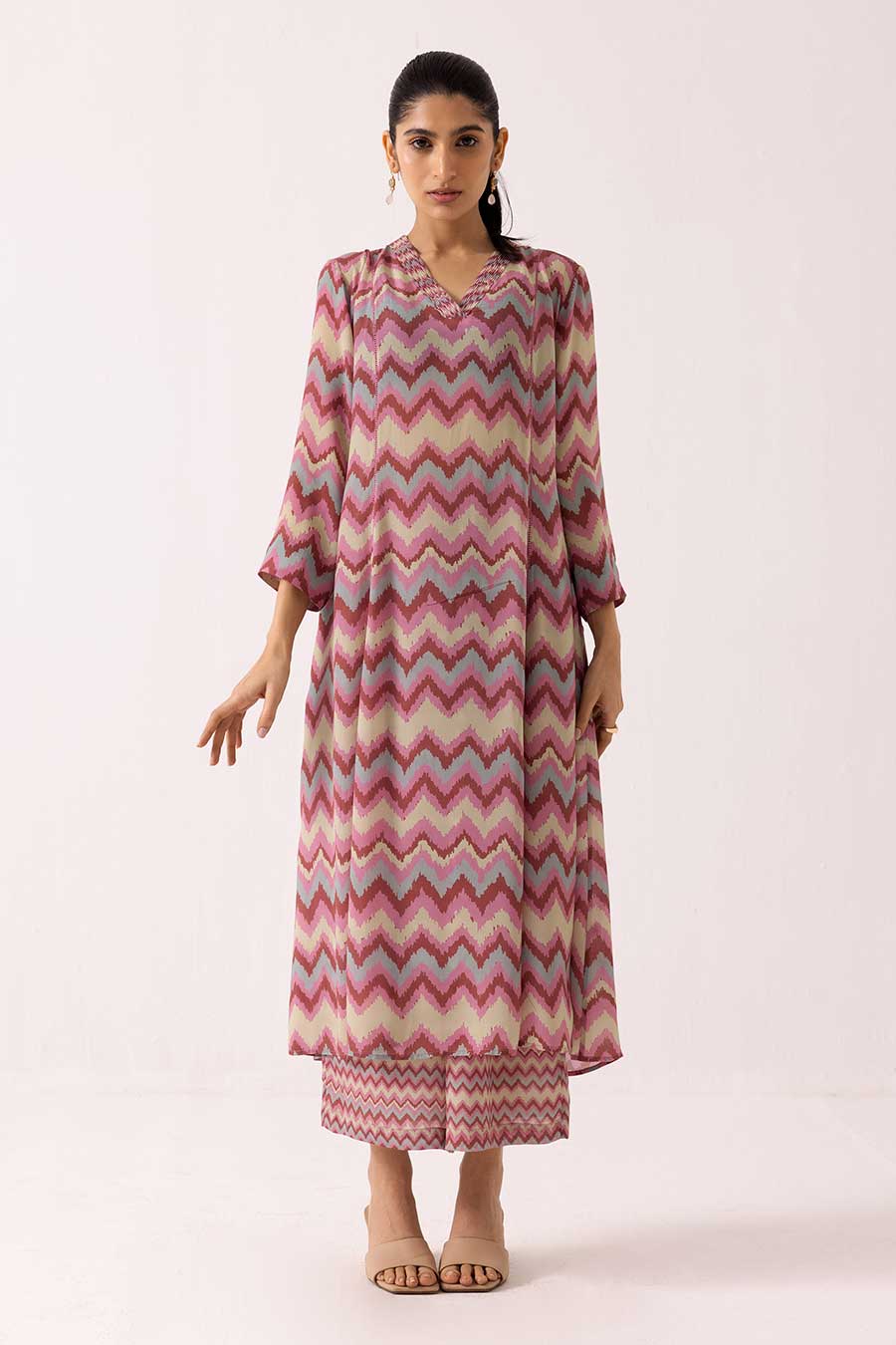Pink Zig-Zag Printed Kurta & Pant Set