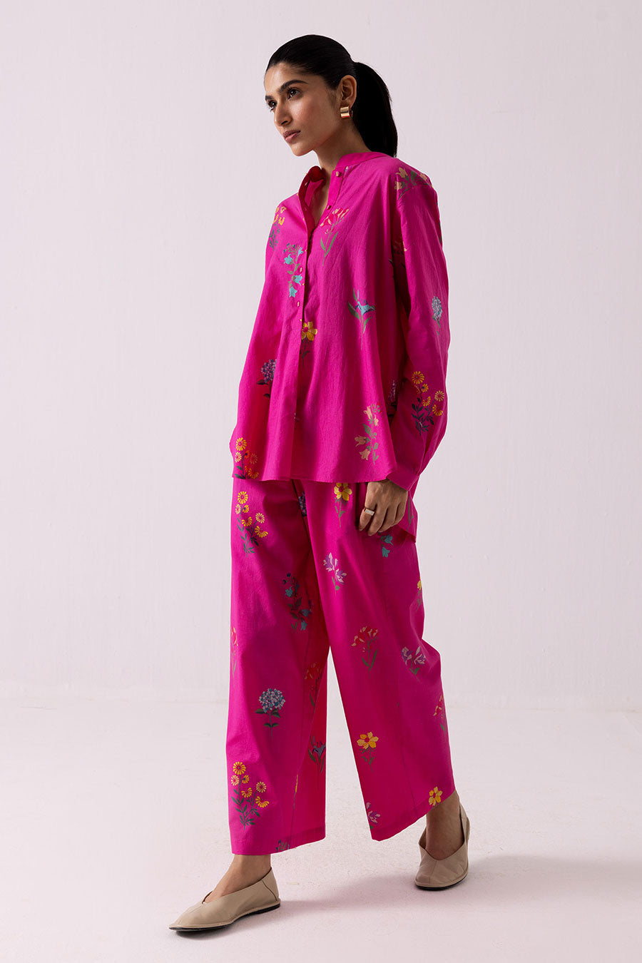 Fuschia Printed Shirt & Pant Co-Ord Set