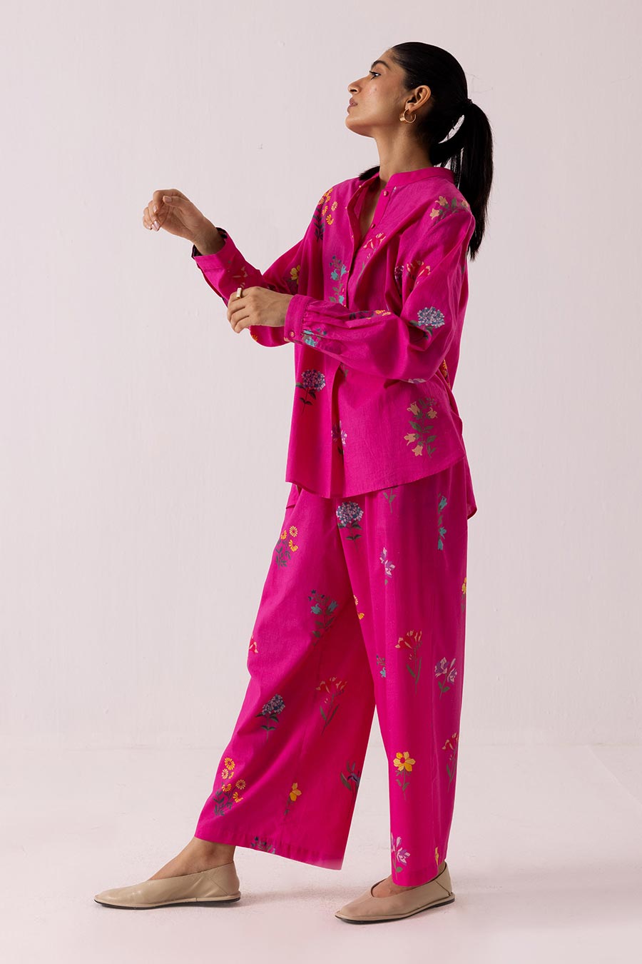 Fuschia Printed Shirt & Pant Co-Ord Set