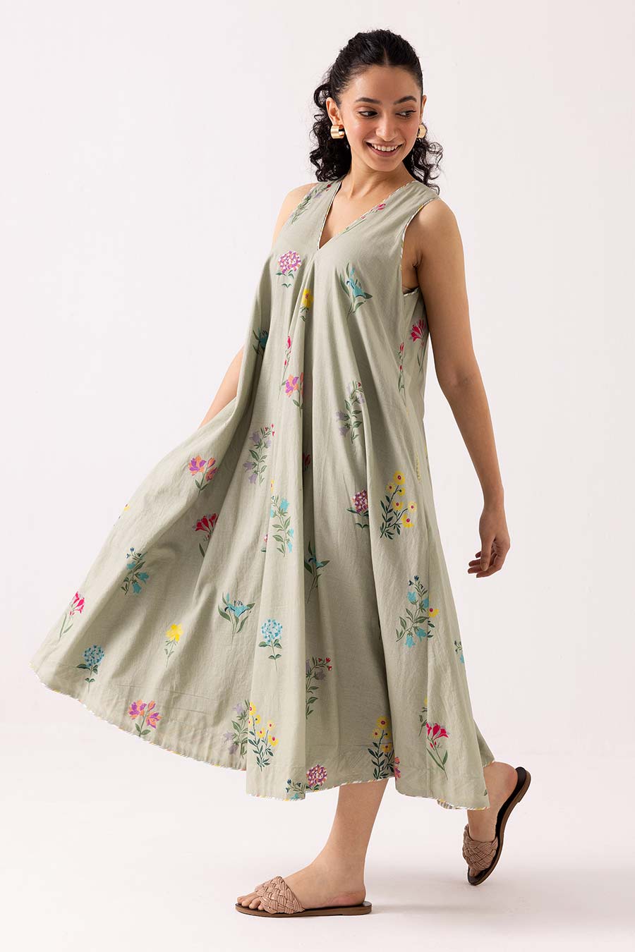 Sage Green Printed Orchid Dress