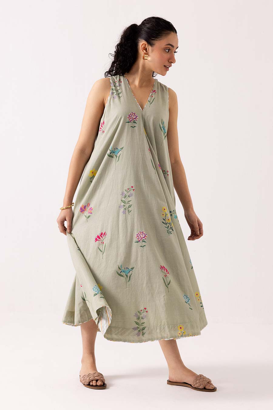 Sage Green Printed Orchid Dress