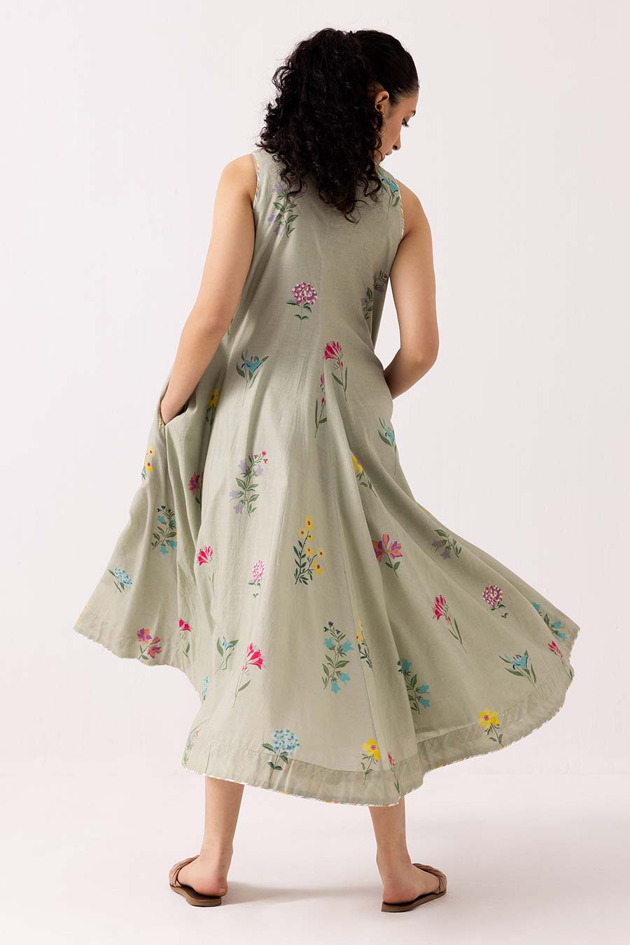 Sage Green Printed Orchid Dress