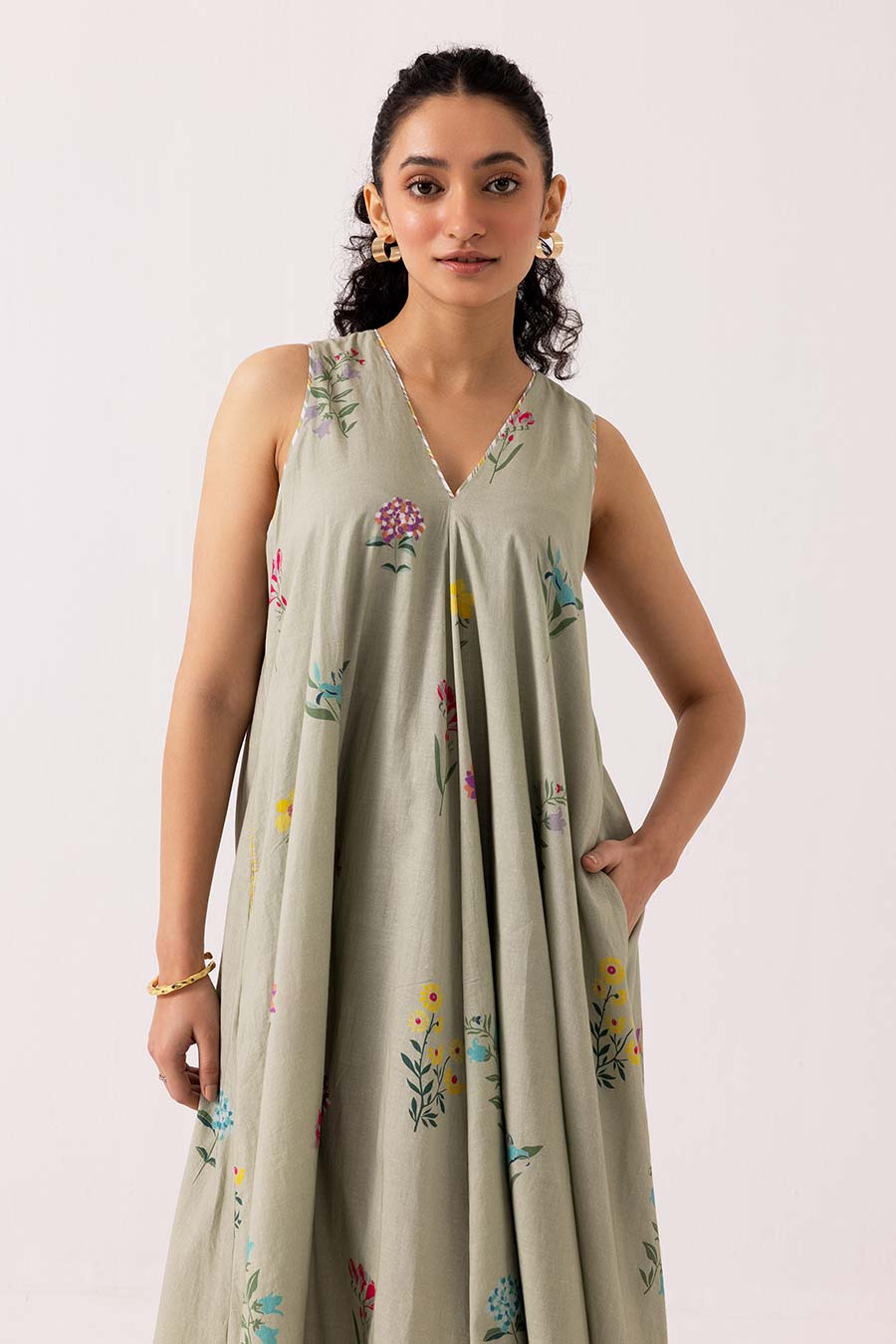 Sage Green Printed Orchid Dress