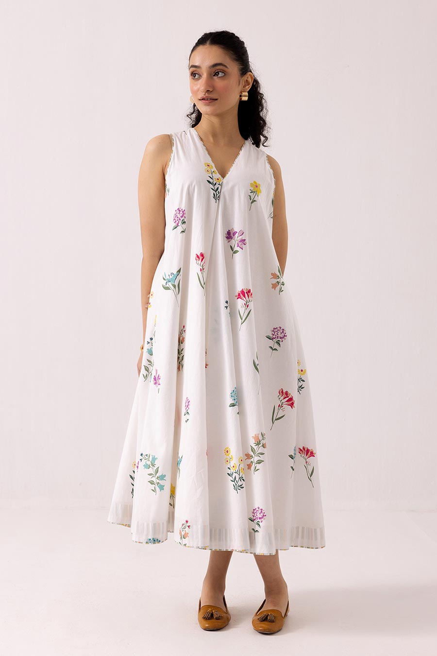 White Printed Orchid Dress