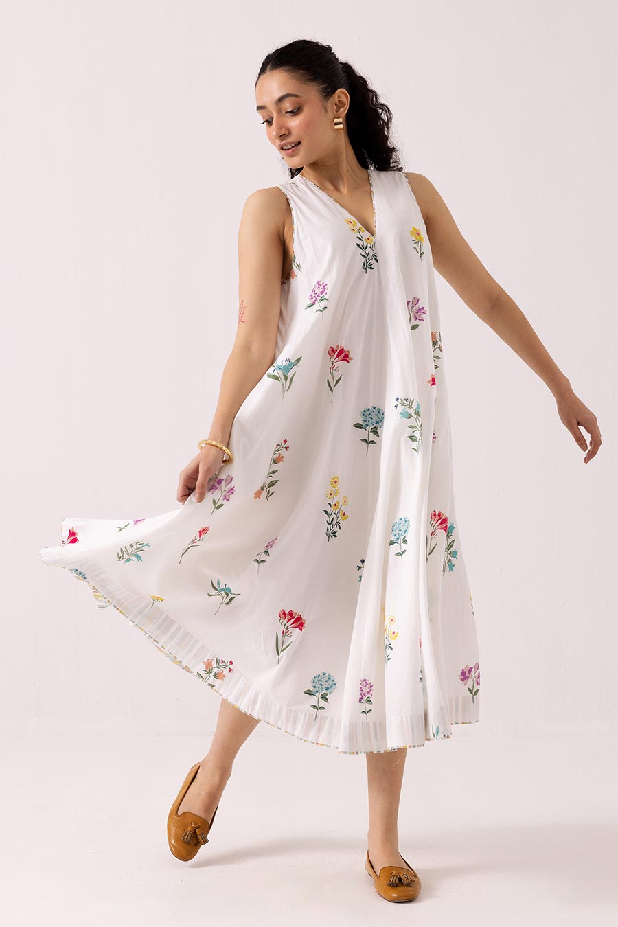 White Printed Orchid Dress