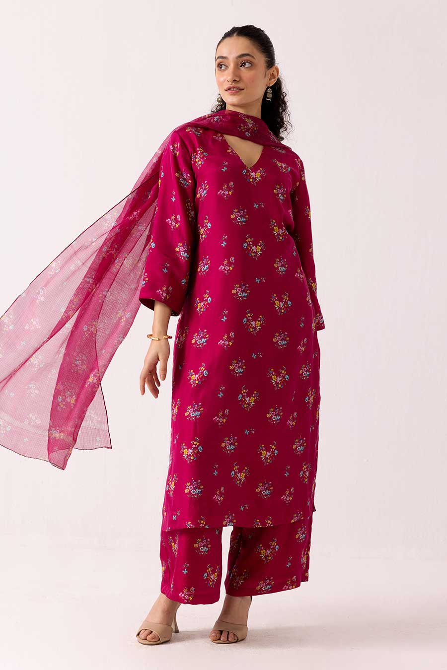 Pink Floral Printed Kurta Set