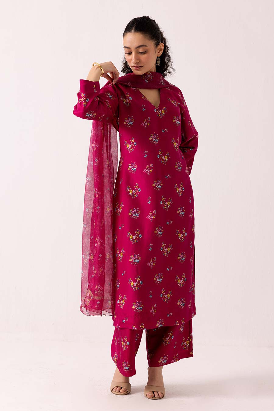 Pink Floral Printed Kurta Set