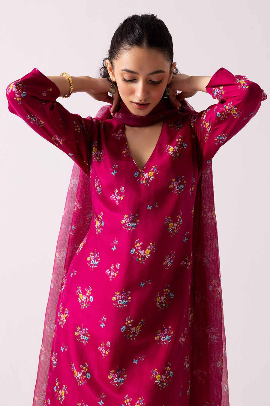 Pink Floral Printed Kurta Set