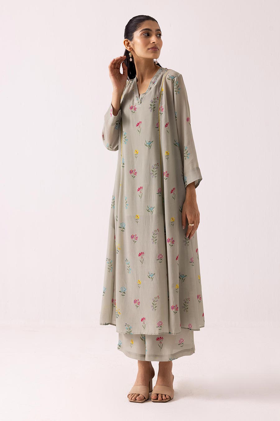 Sage Green Floral Printed Kurta & Pant Set