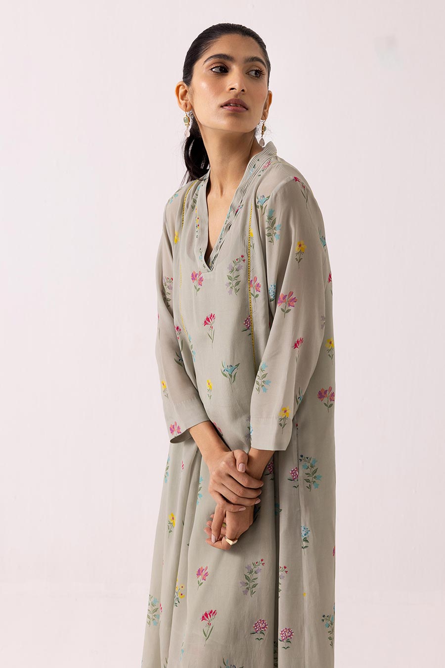 Sage Green Floral Printed Kurta & Pant Set