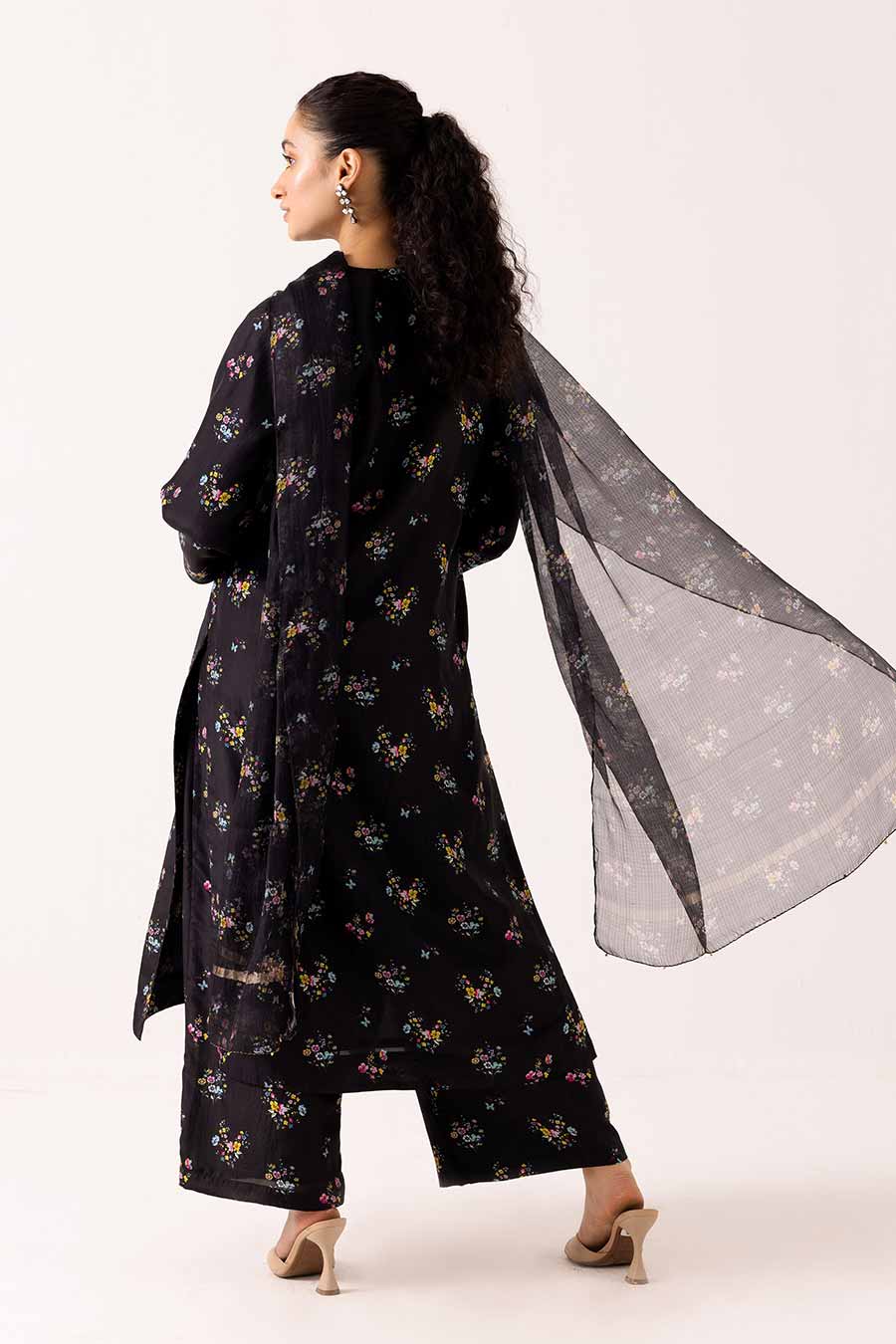 Black Floral Printed Kurta Set