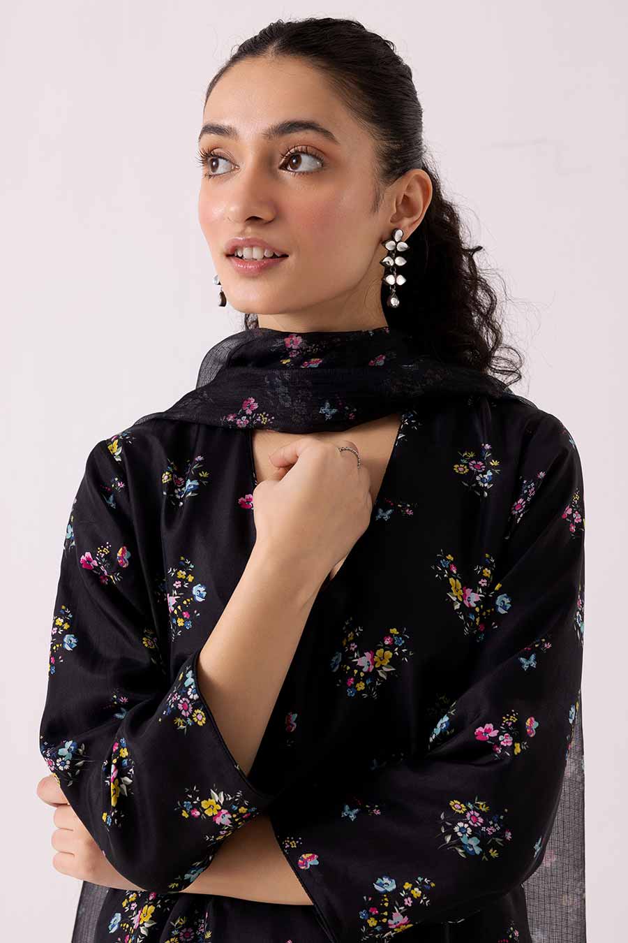 Black Floral Printed Kurta Set