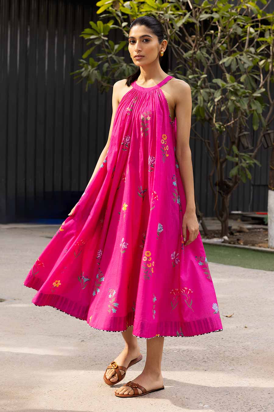 Fuschia Printed Camellia Dress