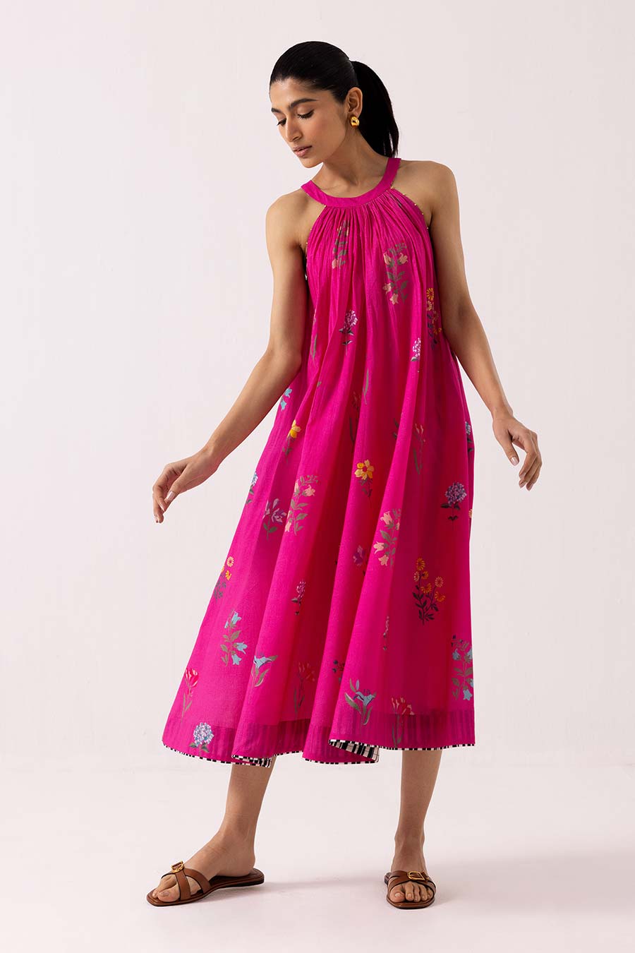 Fuschia Printed Camellia Dress