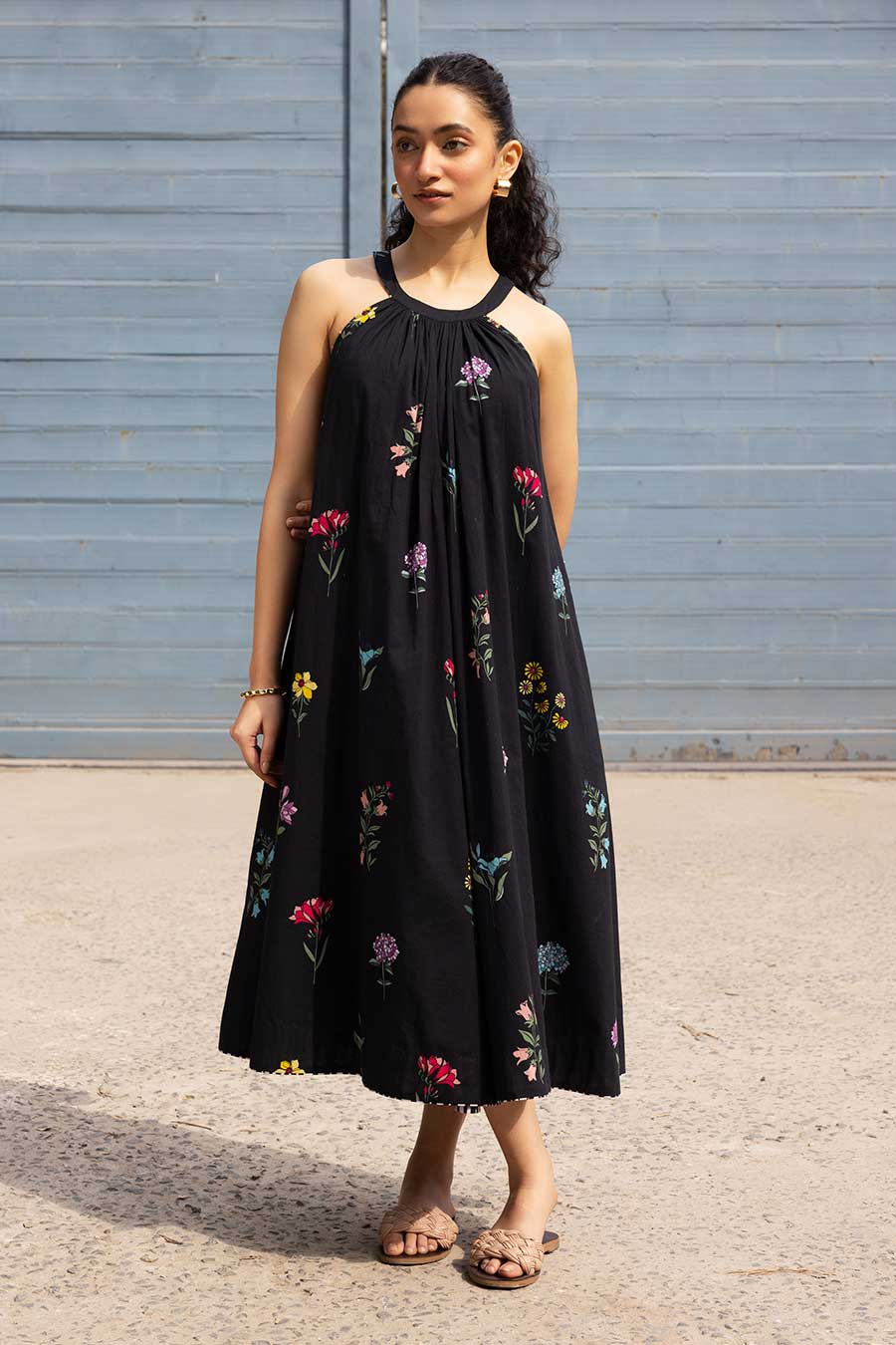 Black Printed Camellia Dress