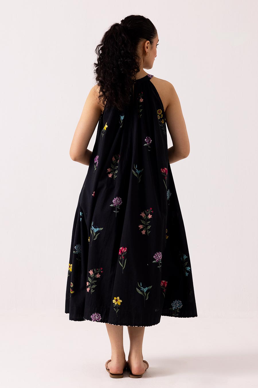 Black Printed Camellia Dress