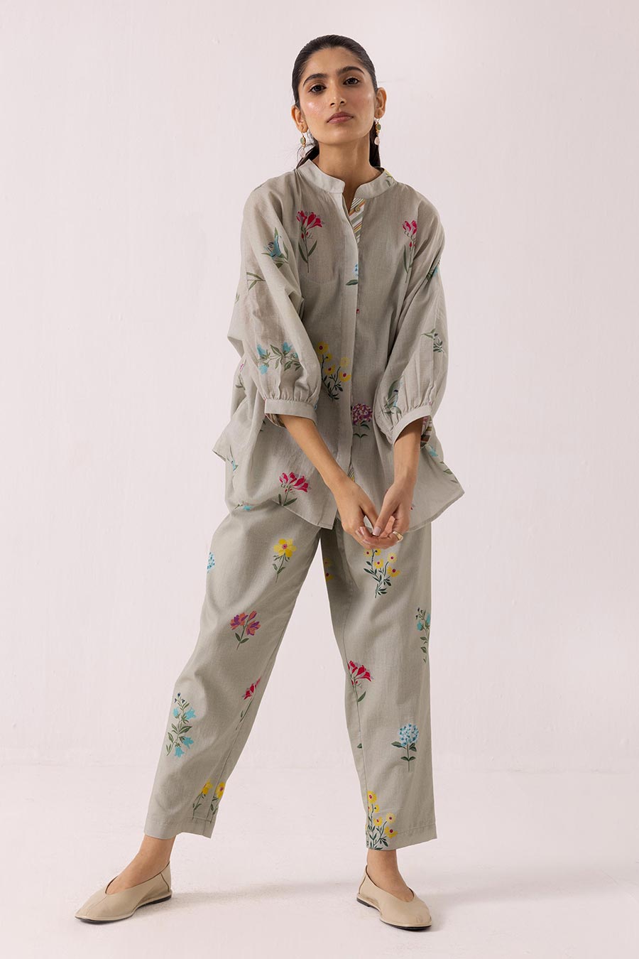 Sage Green Printed Shirt & Pant Co-Ord Set