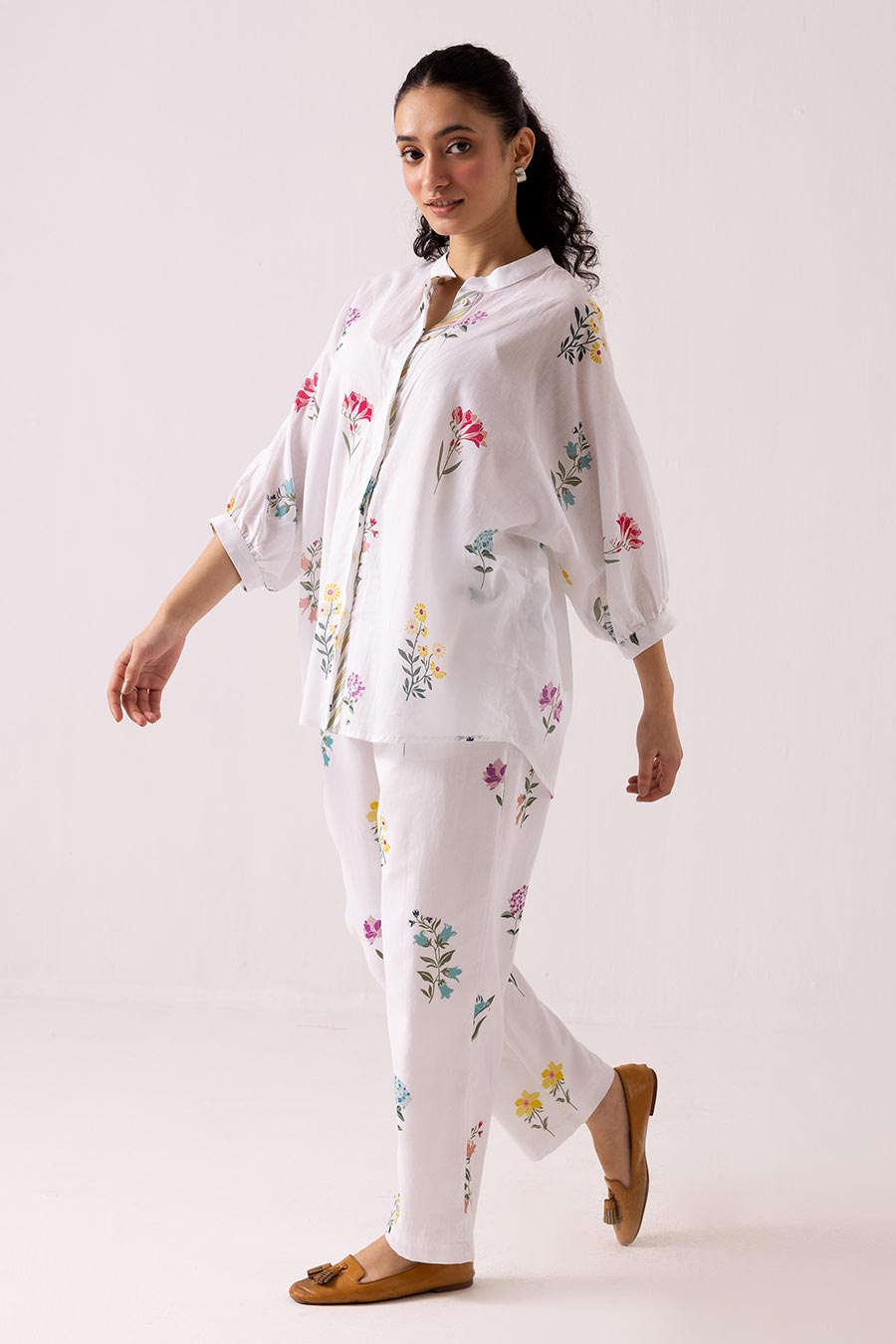 White Printed Shirt & Pant Co-Ord Set