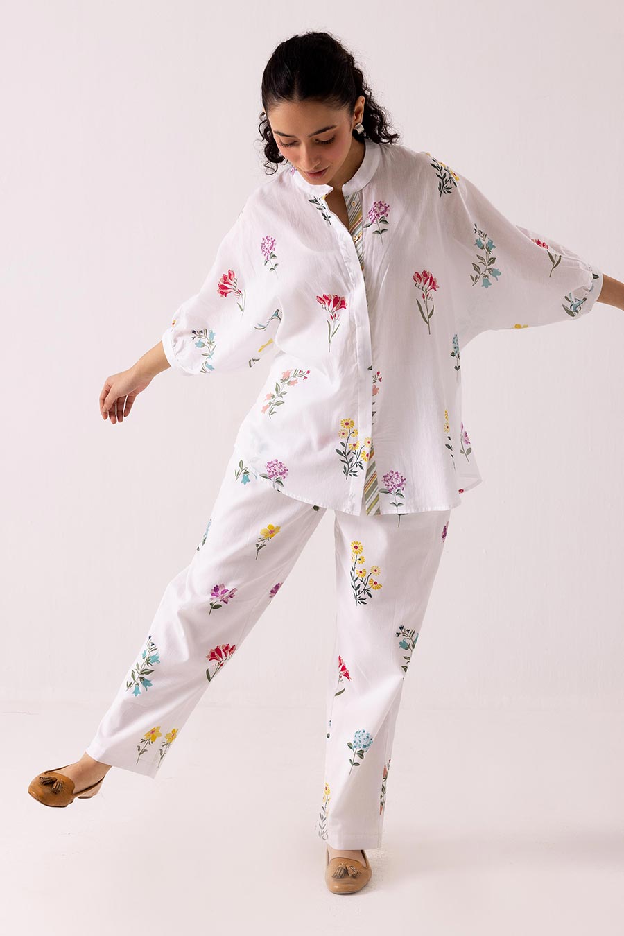 White Printed Shirt & Pant Co-Ord Set