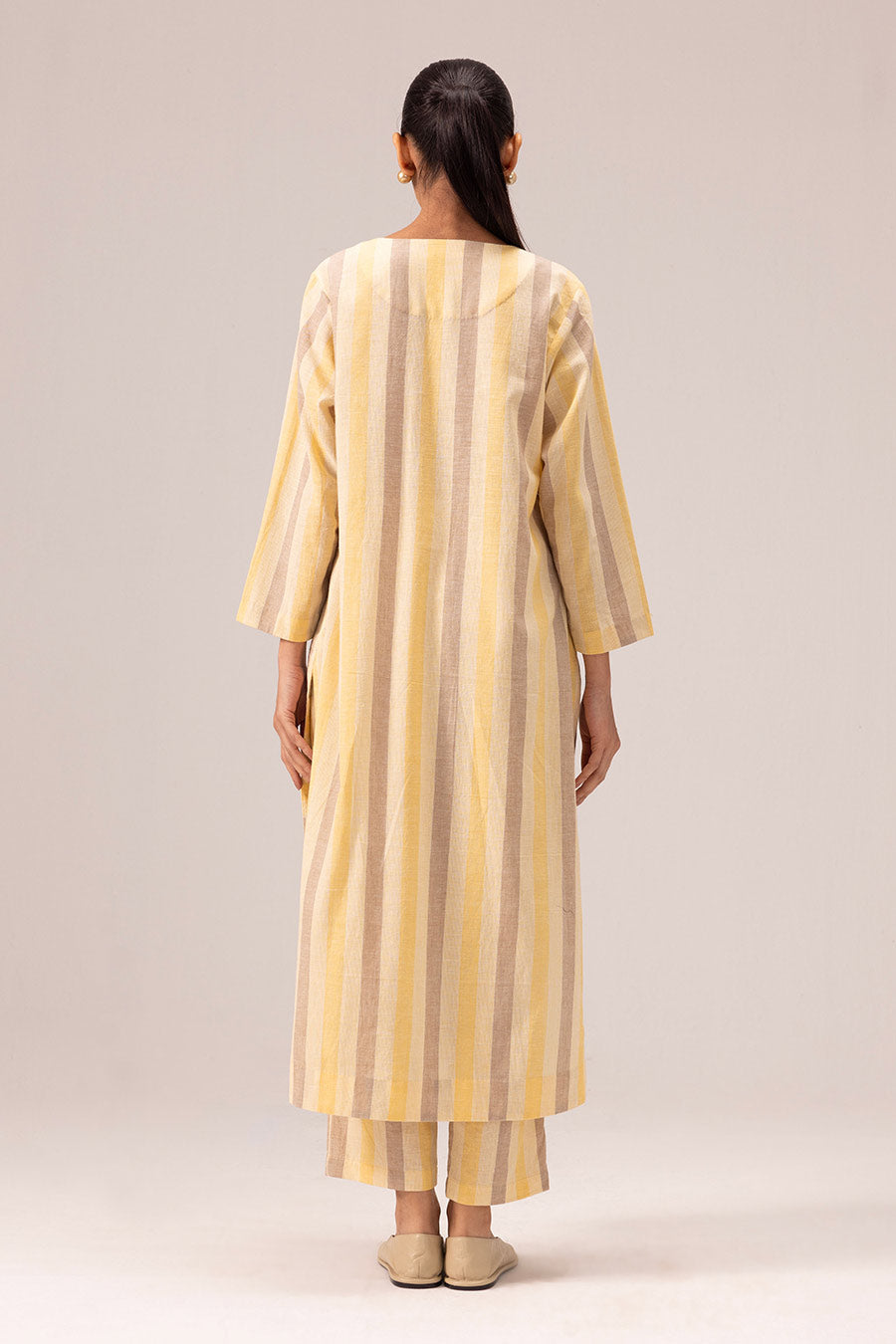 Yellow Riya Striped Long Kurta & Pant Set