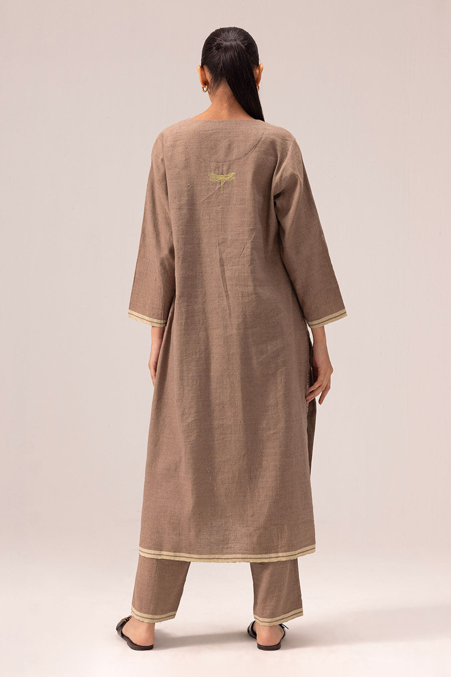 Brown Riya Linen Long Kurta & Pant Set