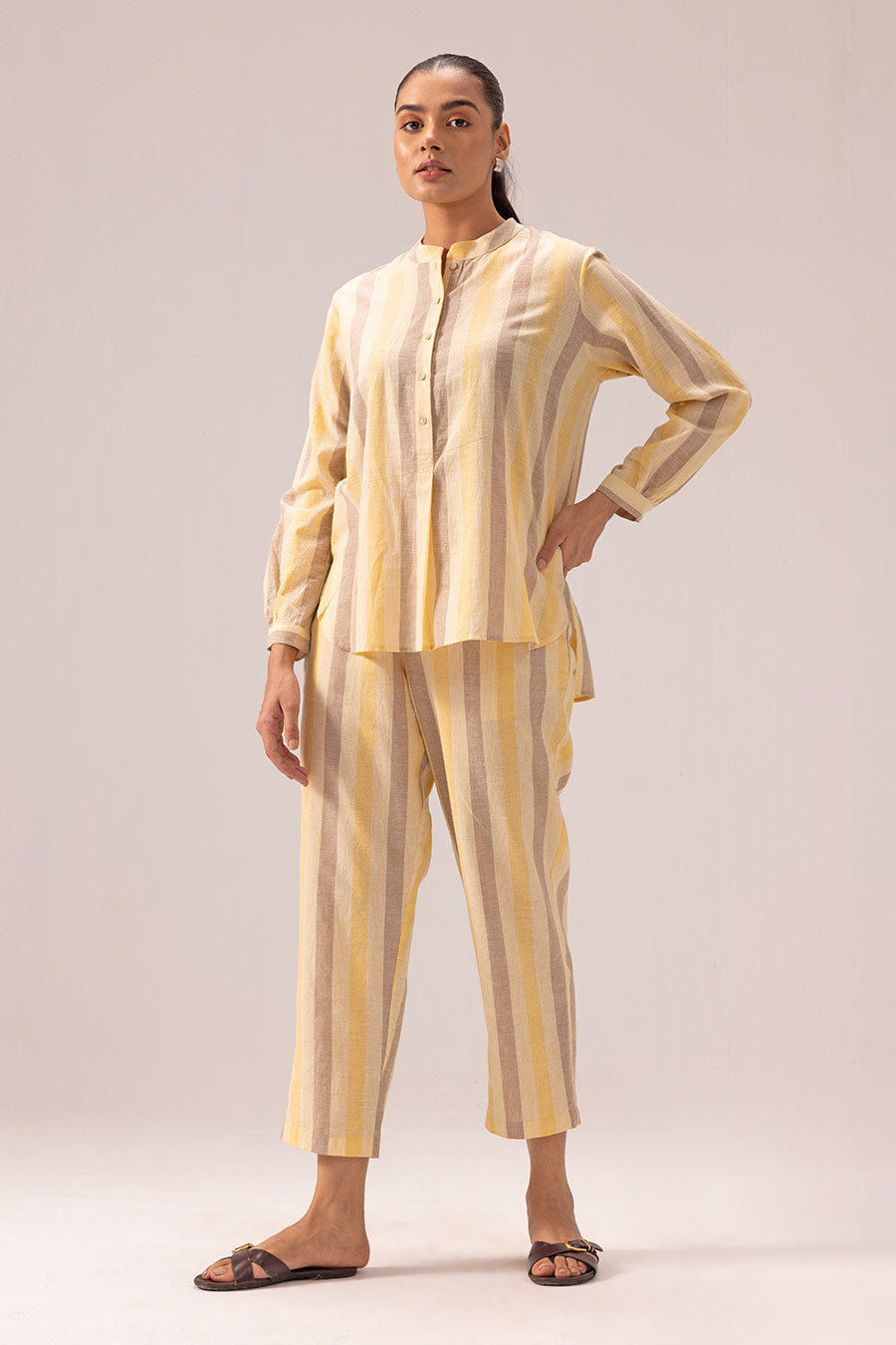 Yellow Aparna Handwoven Top & Pant Co-Ord Set