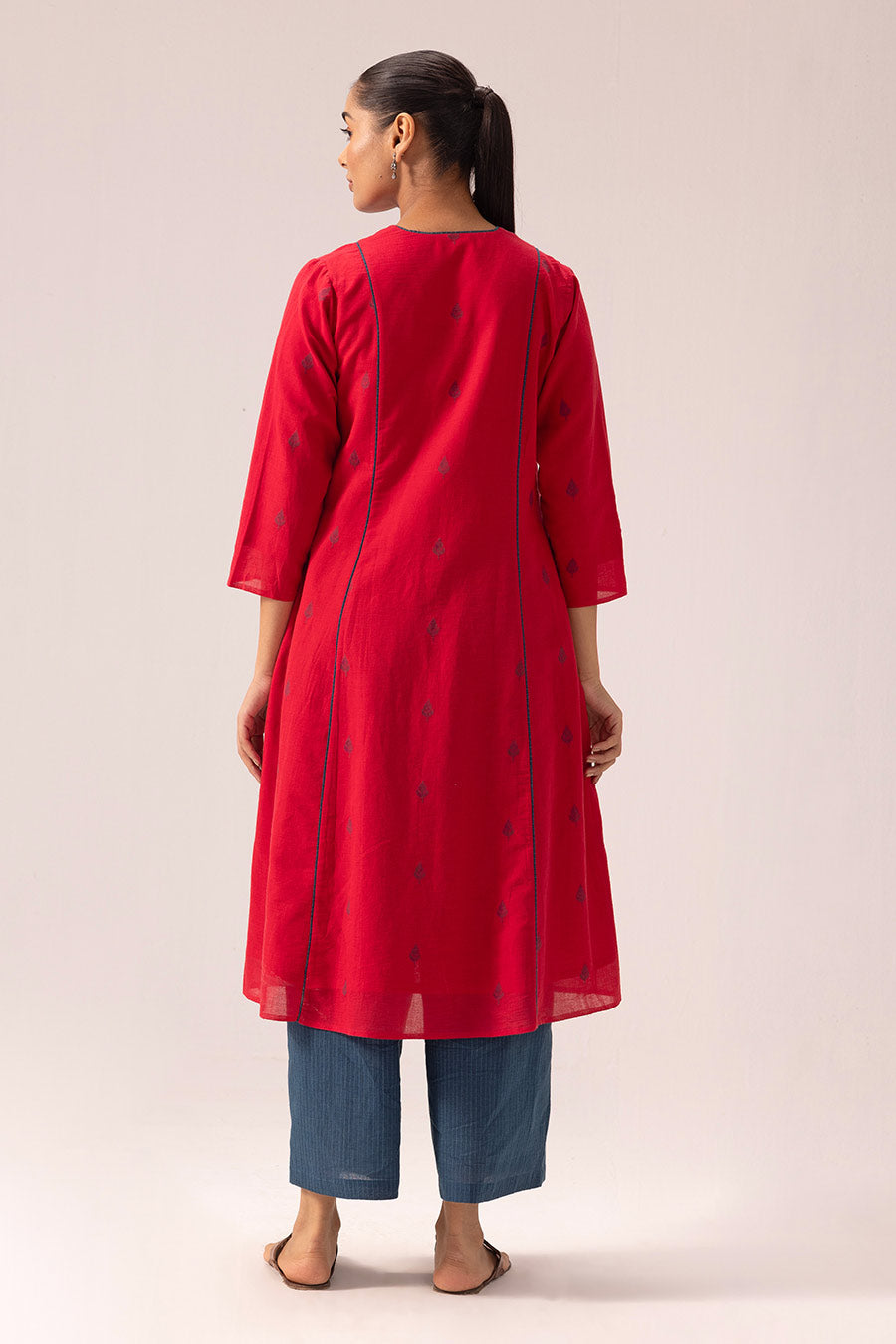 Red Shloka Handwoven Panelled Kurta & Pant Set