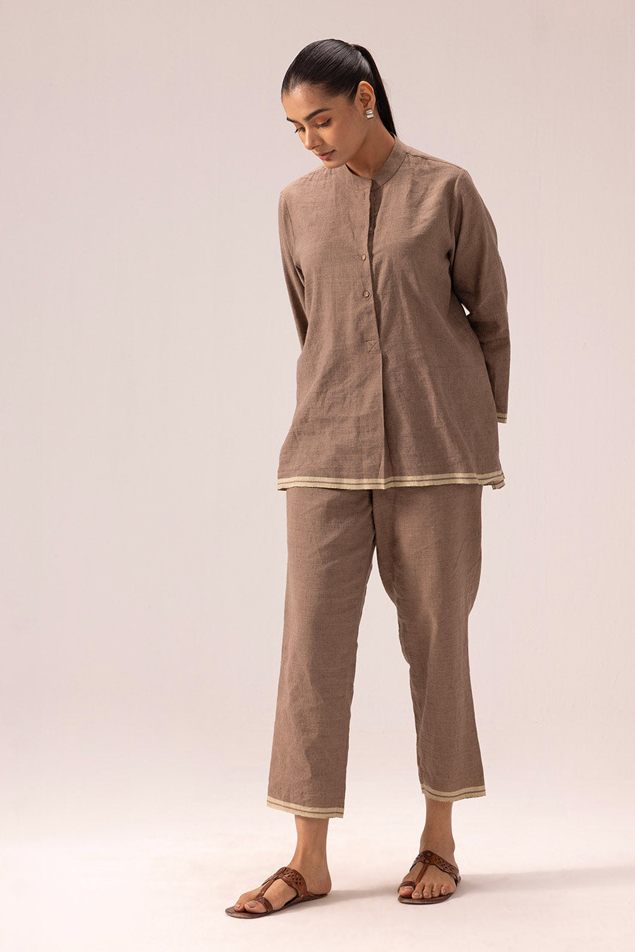 Brown Aparna Linen Top & Pant Co-Ord Set