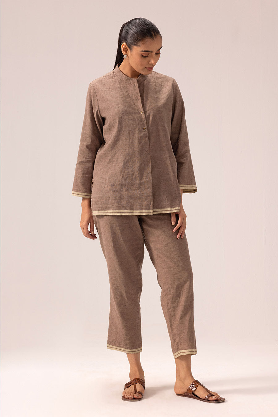 Brown Aparna Linen Top & Pant Co-Ord Set