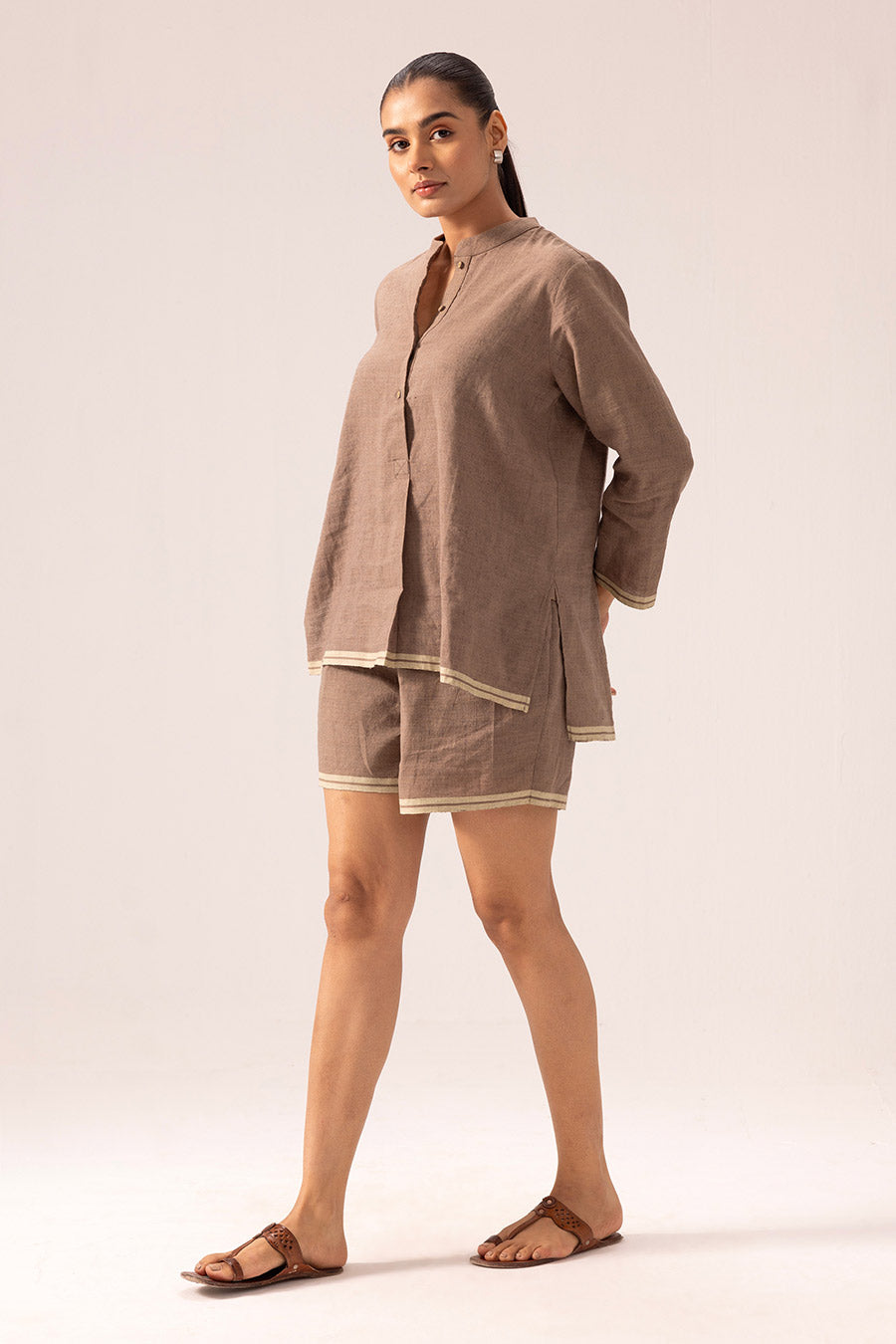 Brown Amrita Linen Top & Shorts Co-Ord Set