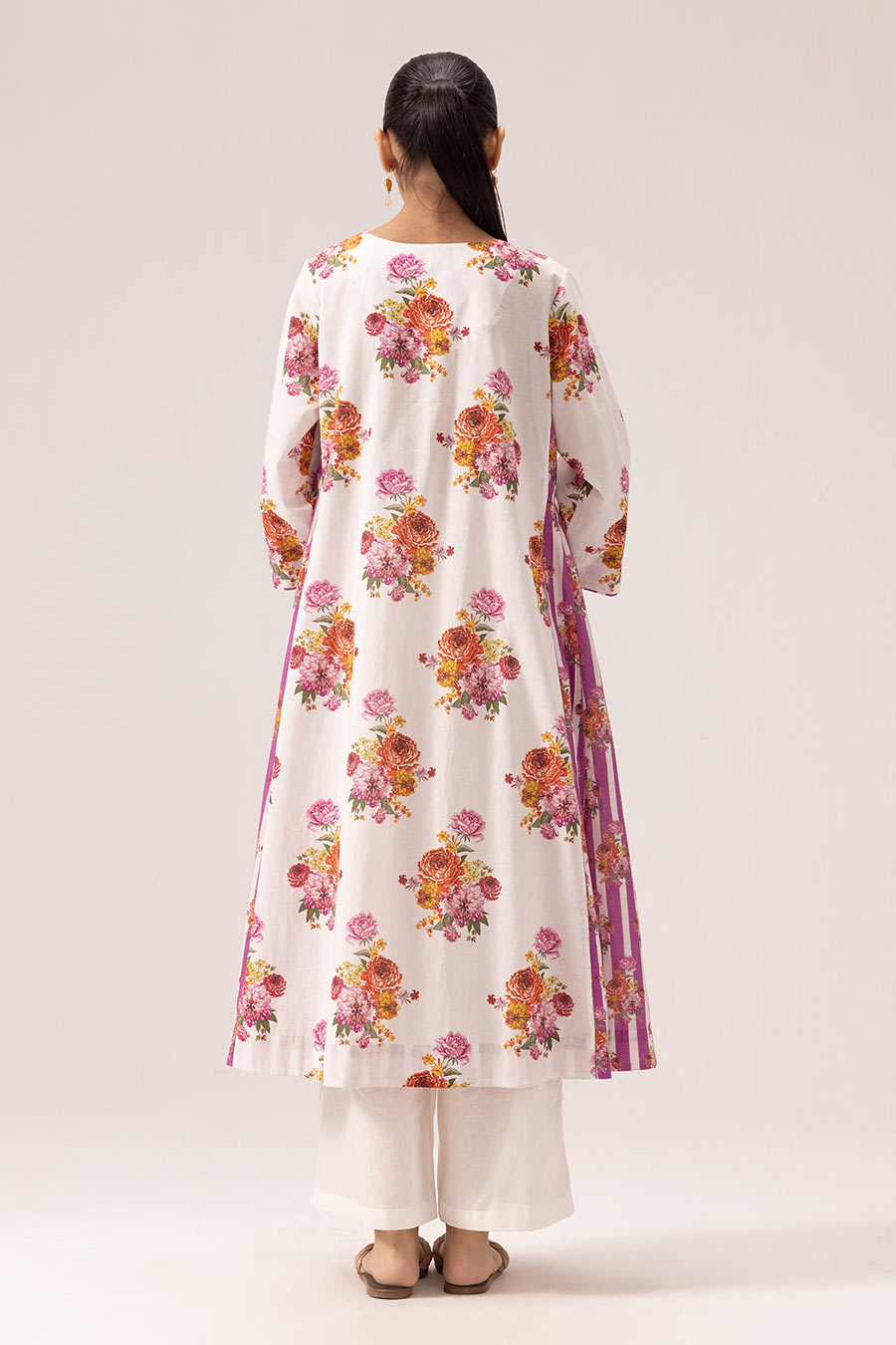 White & Pink Jia Printed Panelled Kurta Set