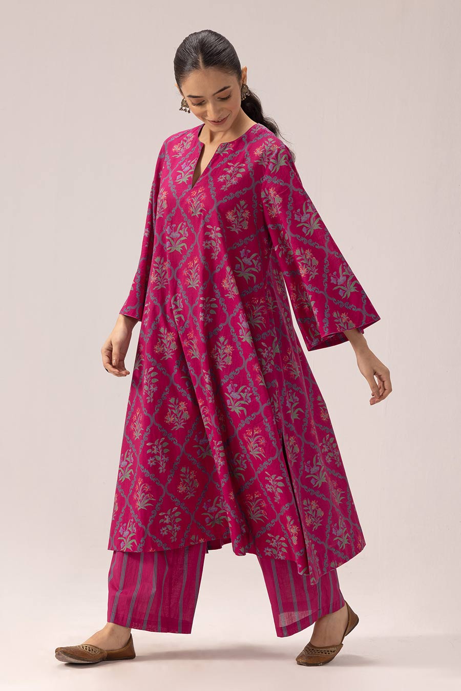 Pink Hazel Phiran Printed Kurta & Pant Set