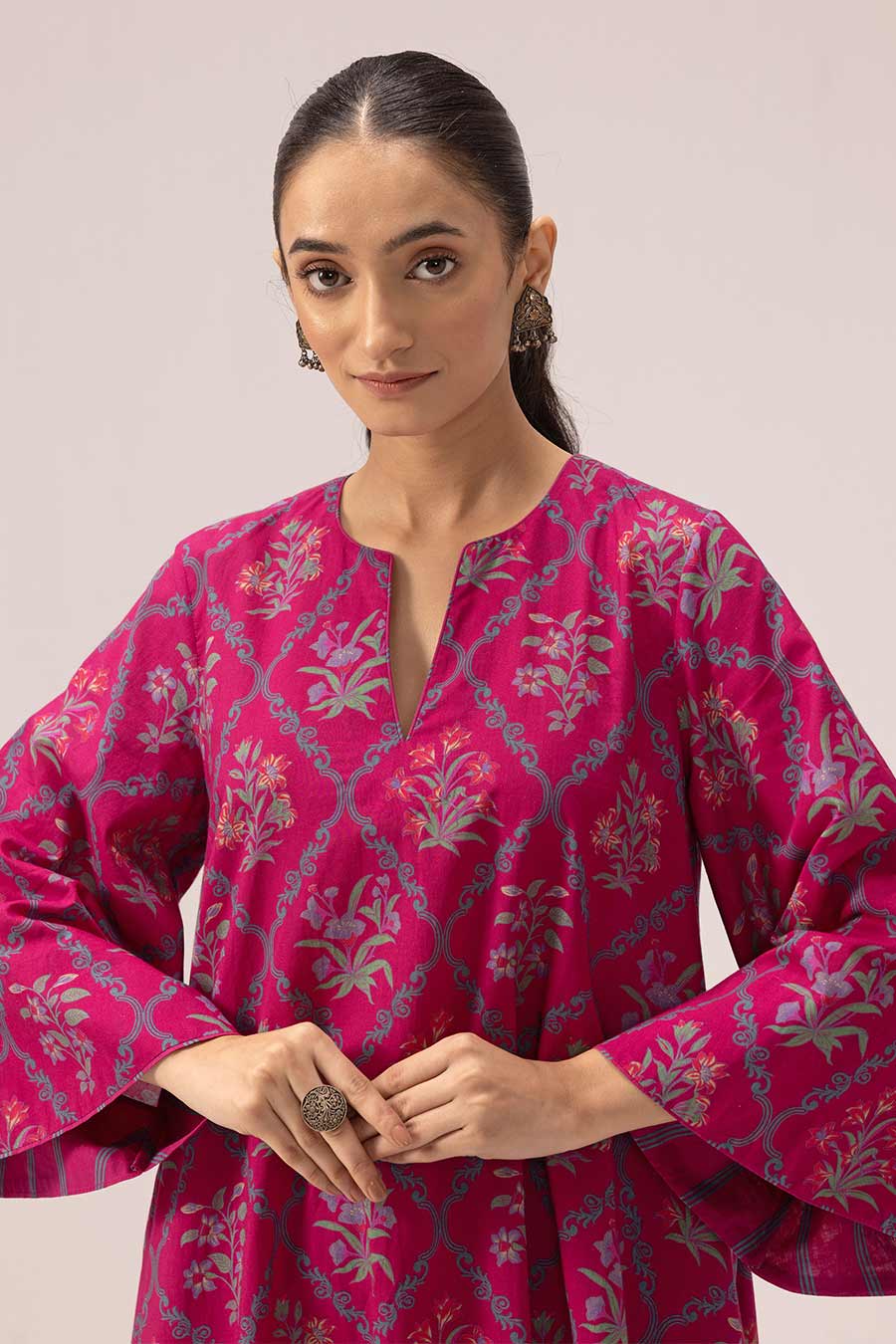 Pink Hazel Phiran Printed Kurta & Pant Set